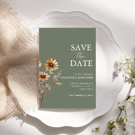 Invitación Boho sage Green Wildflower Wedding Save The Date