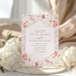 Invitación Boho Sage Green y Boda floral rosa Rubor