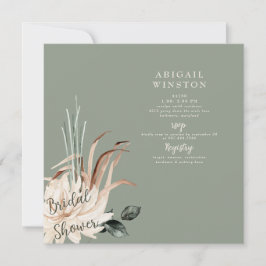 Invitación Boho Sage Pampas Grass Bridal Shower Square