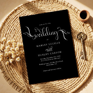Invitación Boho Script Black Modern Boda Minimalista
