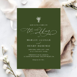 Invitación Boho Script Calligraphy Olive Green Wedding