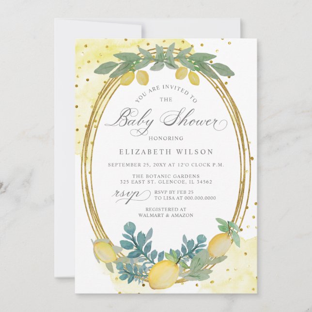 Invitación Boho Script Lemon Citrus Summer Baby Shower (Anverso)