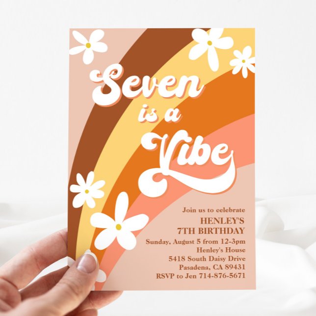 Invitación Boho Seven es un Vibe Retro Daisies Arcoiris (Subido por el creador)