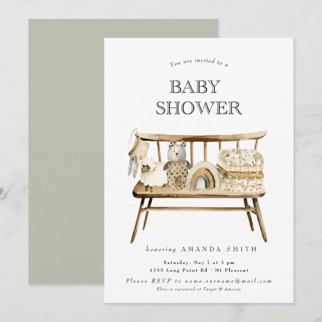 Invitación Boho Sexo Neutral Sage Verde Arcoiris Baby Shower (Anverso / Reverso)