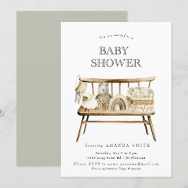 Invitación Boho Sexo Neutral Sage Verde Arcoiris Baby Shower