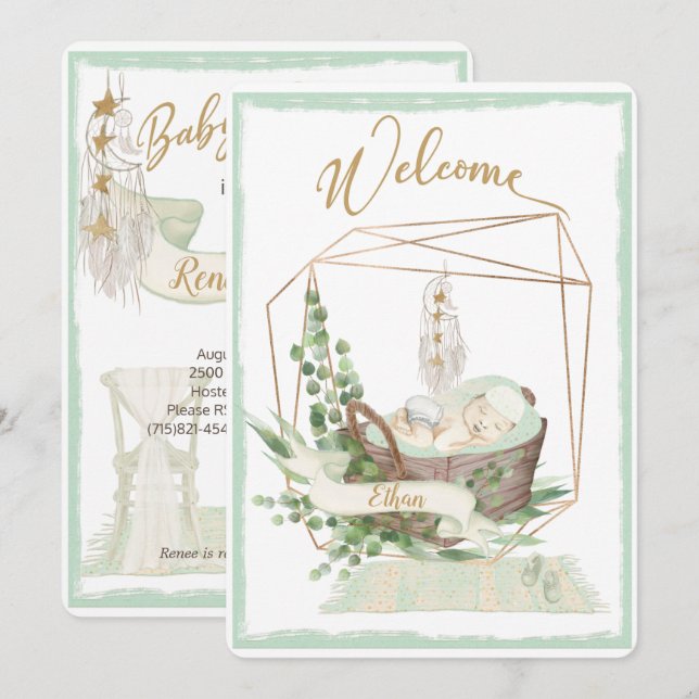 Invitación Boho Sexo Neutral Watercolor Baby Shower (Anverso / Reverso)