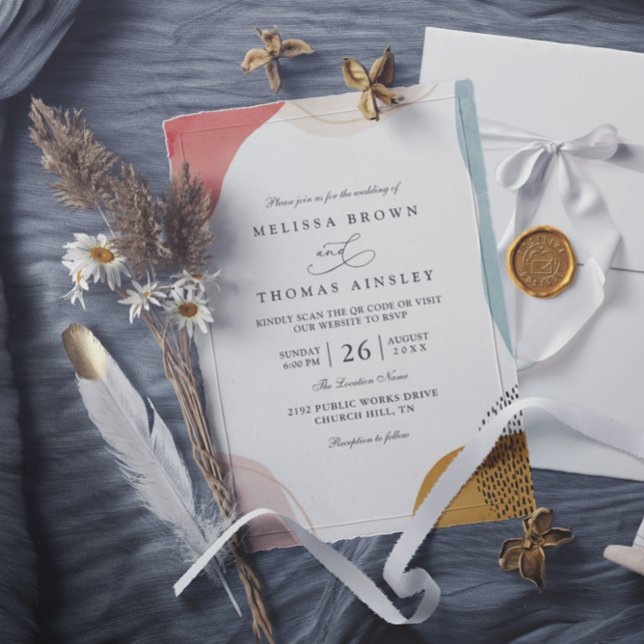 Invitación Boho Shapes Tropical Minimalist QR Code Wedding (Subido por el creador)