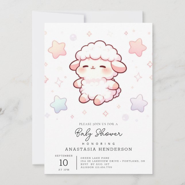 Invitación Boho Sheep Baby Shower (Anverso)