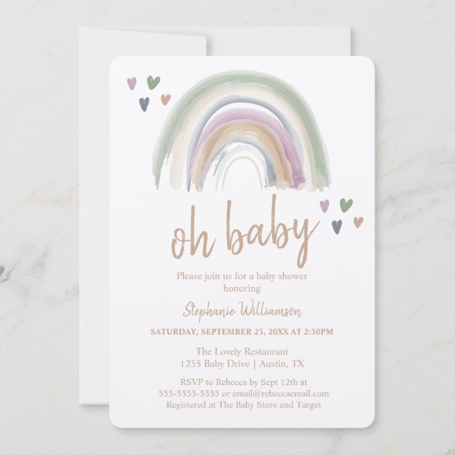 Invitación Boho silenciado Rainbow Kraft Paper Baby Shower (Anverso)