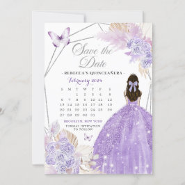 Invitación Boho Silver Lilac 15 Años Salven El Calendario De