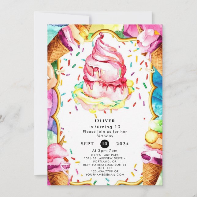 Invitación Boho Simple Magic Ice Cream Cumpleaños (Anverso)