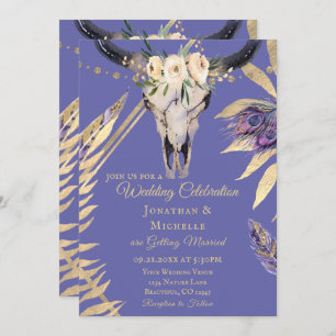 Invitación Boho Skull Periwinkle y Gold All In One Boda