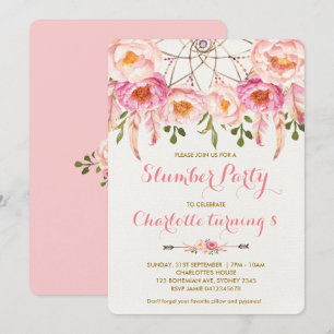 Invitación Boho Slumber Fiesta Dreamcatcher Cumpleaños Sleepo