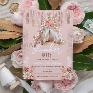 Invitación Boho Slumber Party Pink Elegant