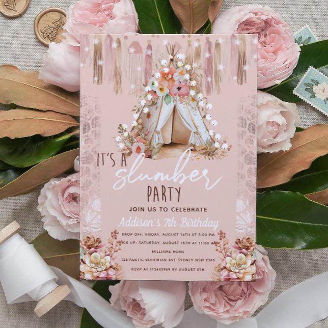 Invitación Boho Slumber Party Pink Elegant (Subido por el creador)