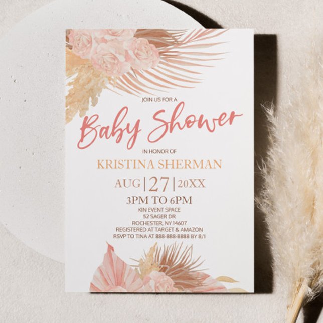 Invitación Boho Soft Pink Flor Floral Baby Shower (Subido por el creador)