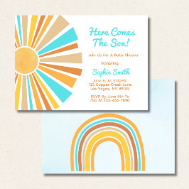 Invitación Boho Sol, Aquí Viene El Hijo, Arcoíris Naranja Azu