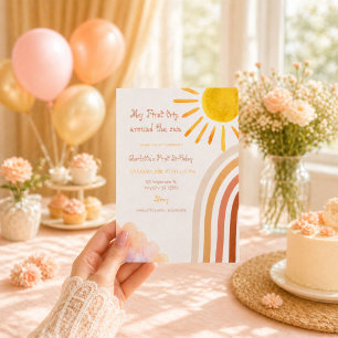 Invitación Boho Sol Primer Cumpleaños Gira Alrededor del Sol