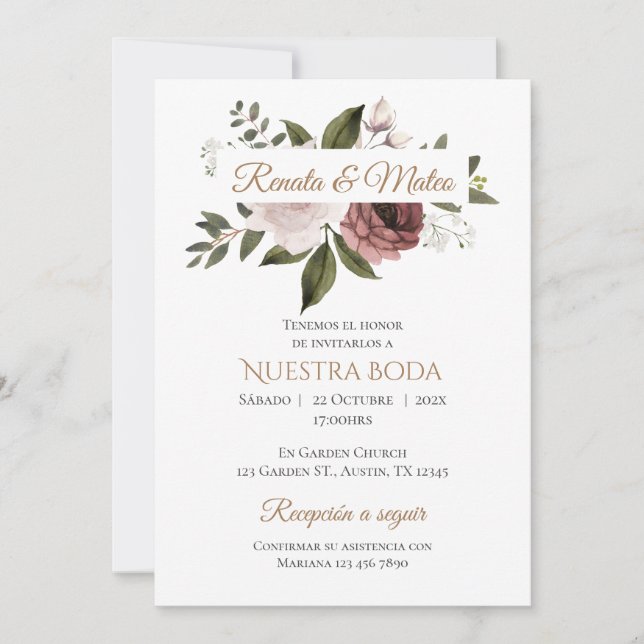 Invitación Boho Spanish Wedding Invitation (Anverso)