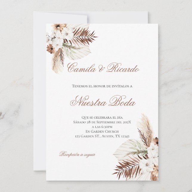 Invitación Boho Spanish Wedding Invitation (Anverso)