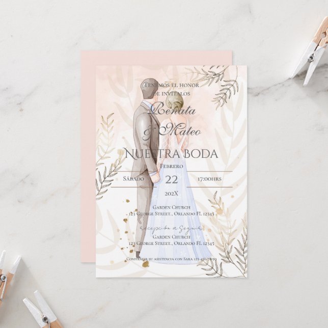 Invitación Boho Spanish Wedding Invitation (Anverso/Reverso In Situ)