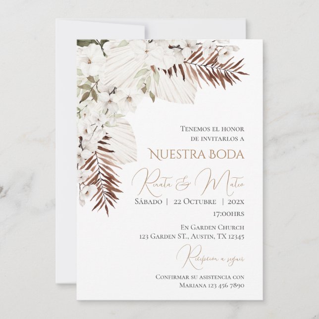 Invitación Boho Spanish Wedding Invitation (Anverso)