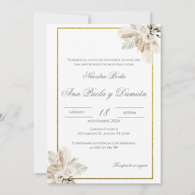Invitación Boho Spanish Wedding Invitation (Anverso)