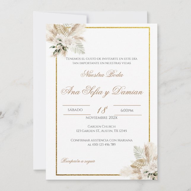Invitación Boho Spanish Wedding Invitation (Anverso)