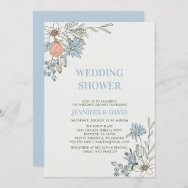 Invitación Boho Spring Blue Floral Parejas Bodas Ducha De Bod