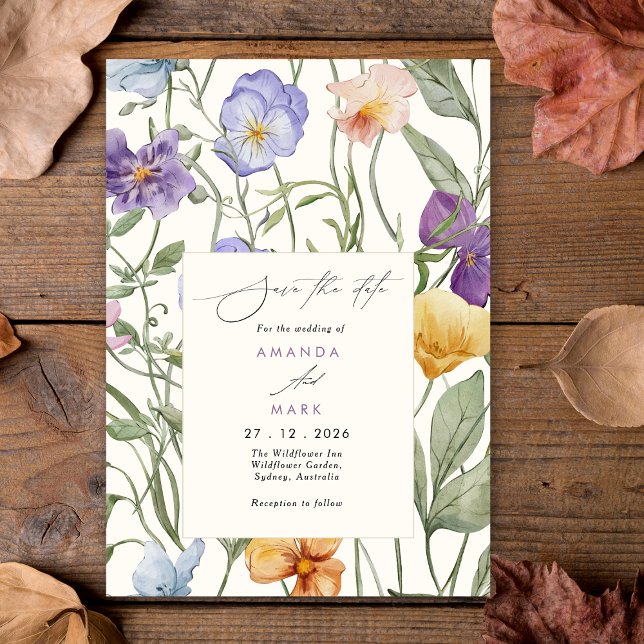Invitación Boho Spring Purple Wildflowers florecer Save the d (Subido por el creador)
