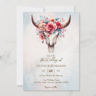 Invitación Boho Spring Watercolor Floral Cow Skull Boda