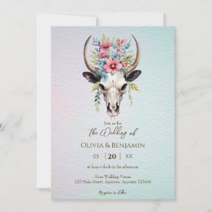 Invitación Boho Spring Watercolor Floral Cow Skull Boda