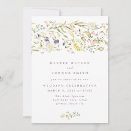 Invitación Boho Spring Wild Botanals Florals Stripe Boda