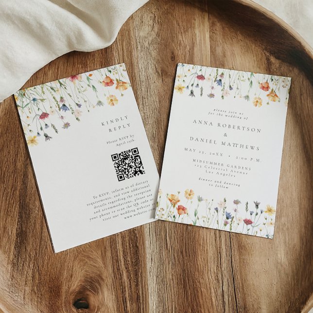 Invitación Boho Spring Wildflower QR Code Wedding (Subido por el creador)