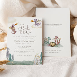Invitación Boho Storybook Dragon Baby BBQ Baby Shower