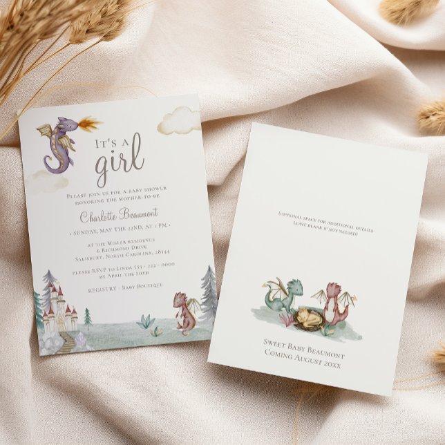 Invitación Boho Storybook Dragon It's A Chica Baby Shower (Subido por el creador)