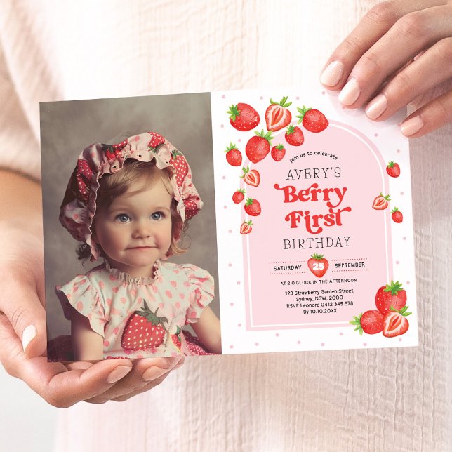 Invitación Boho Strawberry Berry Primera foto de cumpleaños (Subido por el creador)