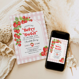 Invitación Boho Strawberry Berry Sweet Baby Shower
