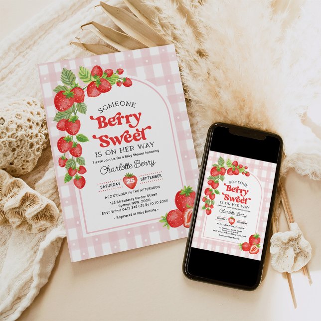 Invitación Boho Strawberry Berry Sweet Baby Shower (Subido por el creador)