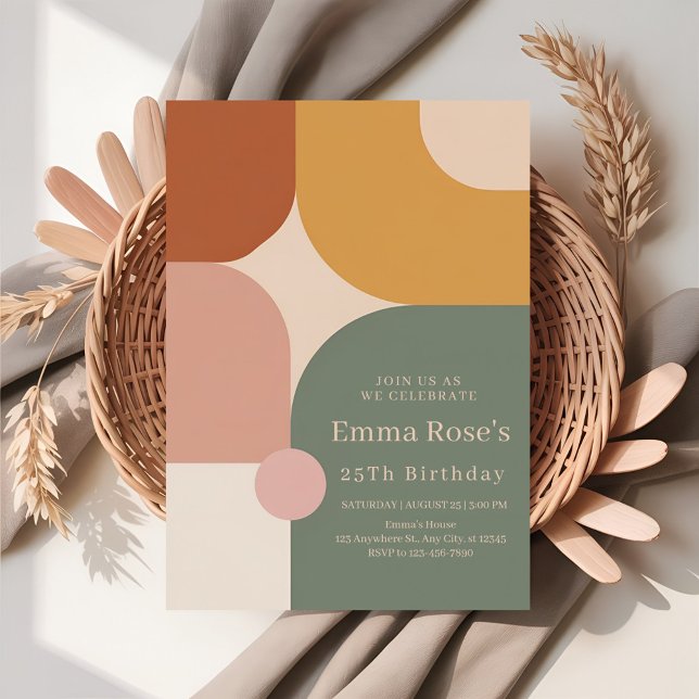 Invitación Boho Stripes Birthday Bash – Mint & Orange (Subido por el creador)