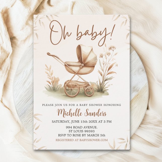 Invitación Boho Style Baby stroller neutral baby shower (Subido por el creador)