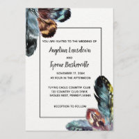 Boho Style Watercolor Feathers Wedding Personaliza