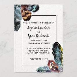 Invitación Boho Style Watercolor Feathers Wedding Personaliza