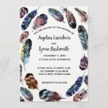 Boho Style Watercolor Feathers Wedding Personaliza