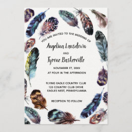 Invitación Boho Style Watercolor Feathers Wedding Personaliza