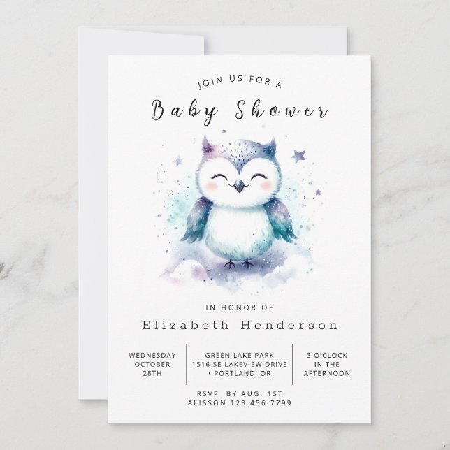 Invitación Boho Stylish Owl Baby Shower (Anverso)