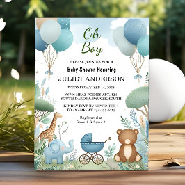 Invitación Boho suave Oso Azul Cubo Bienvenida Bebé Ducha