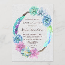 Invitación Boho Succulent Cactus Wreath Invite de Baby Shower