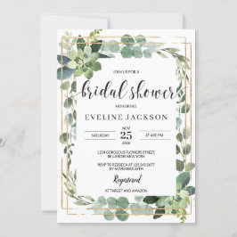 Invitación Boho succulent eucalipto faux oro geométrico