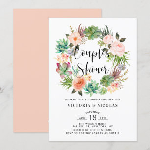 Invitación Boho Suculenta Ducha De Parejas De Guiso Floral